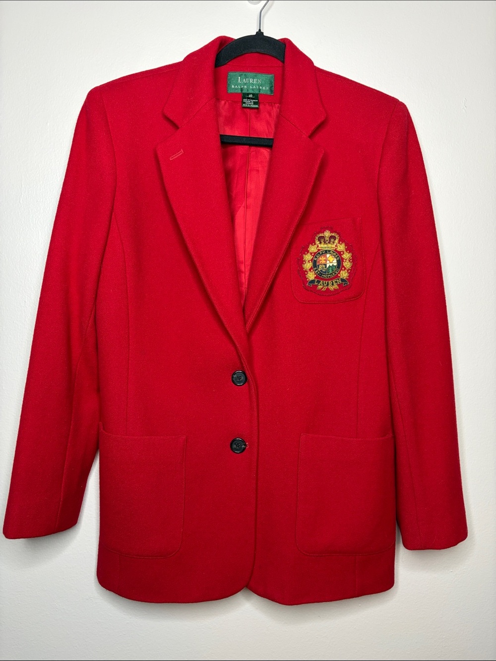 Vintage Lauren Ralph Lauren Red Wool Crest Blazer Size 10
